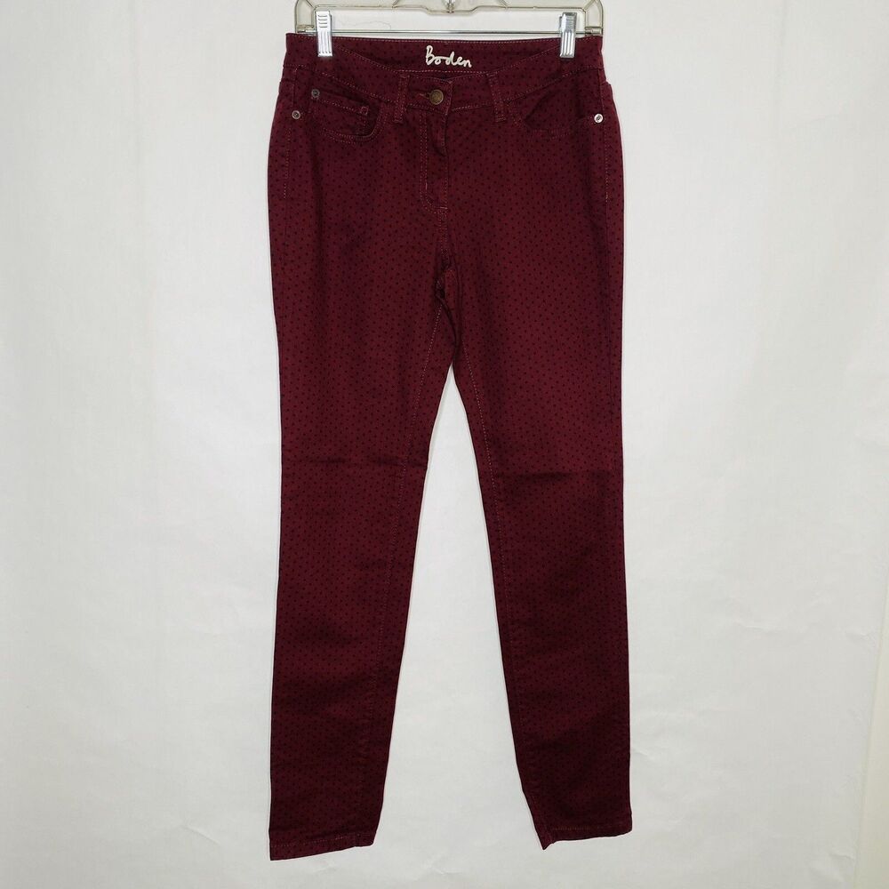 Boden casual Pants Women 6R Maroon Black Polkadots Stretch Fun Staight Leg